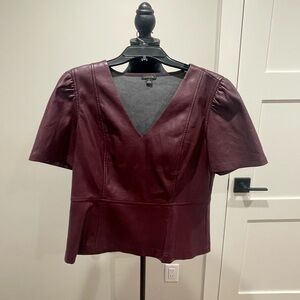 Faux leather peplum top-Ann Taylor